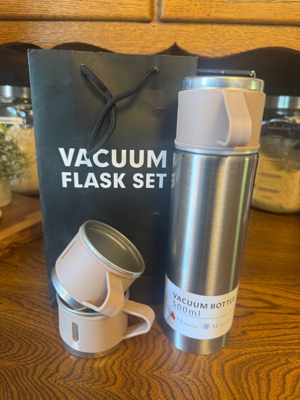 🆕 500ml Vacuum Bottle Flask Set 12 hrs HOT/COLD Stainless Steel with cups